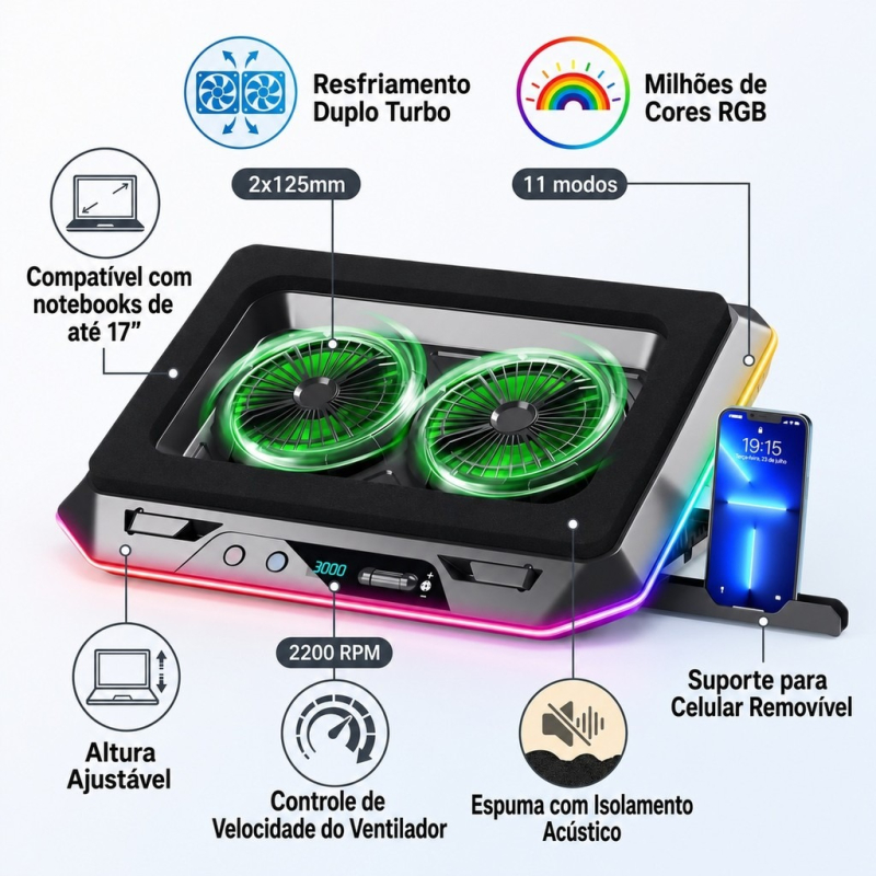 PCケース・GD06B／電源・剛力短2／BDD・BH12NS30　３点セット Suporte para Notebook com Cooler RGB 2 Ventoinhas Base Ajustável